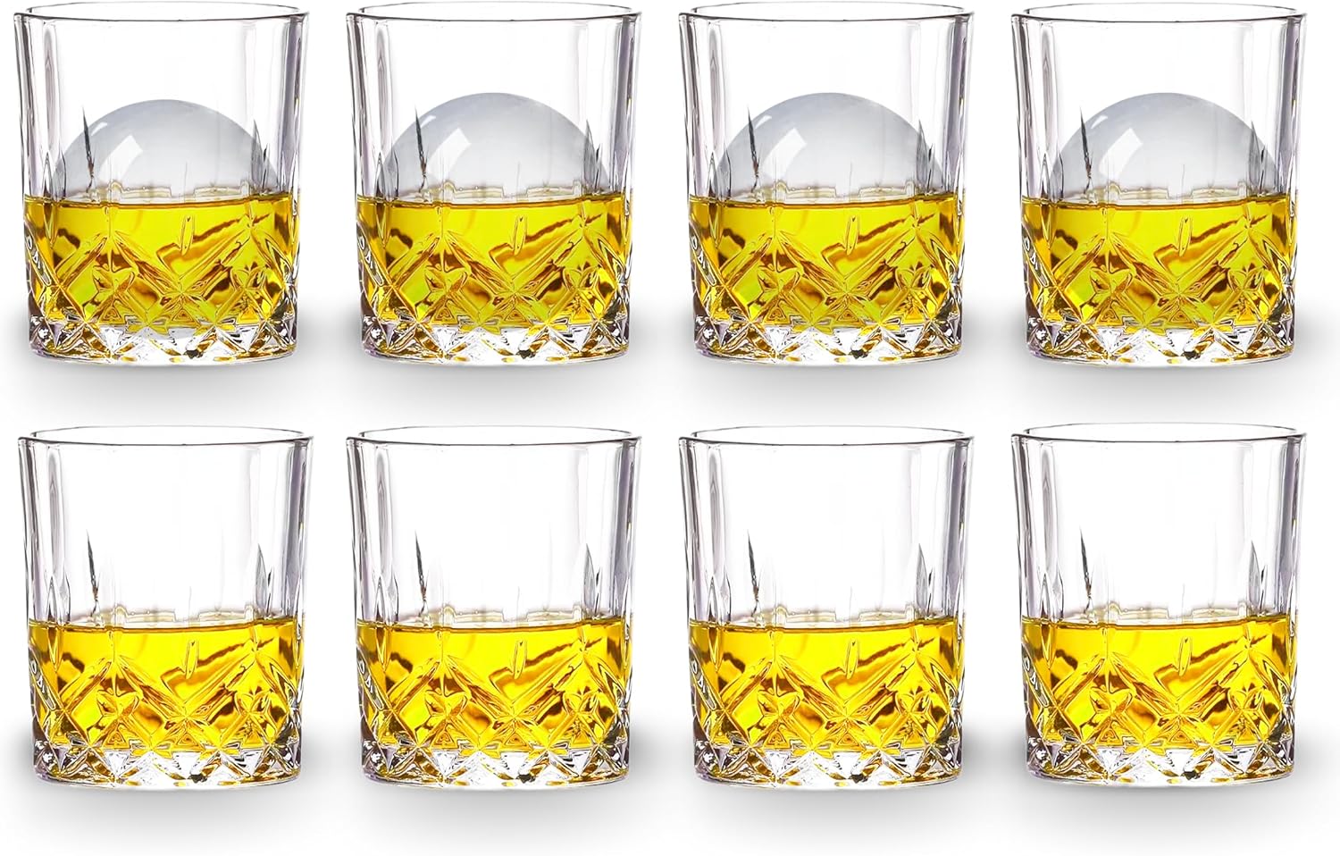 Crystal Whiskey Glasses Set of 8(Buy 6, get 2 Free), 11 OZ Old Fashioned Whiskey Glasses, Bourbon Cocktail Rocks Glasses, Clear Bar Glasses for Drinking Scotch Vodka Tequila Rum Gift for Men